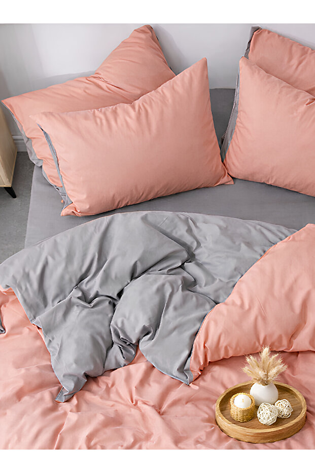 Salmon & Gray Single Duvet Cover Set – Modern Series