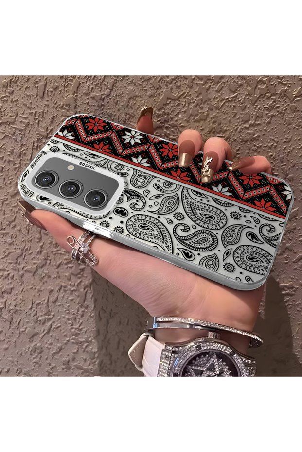 Samsung Galaxy S24 Compatible Kilim Patterned Silicone Edge Hard Back Anti-Fall Phone Case