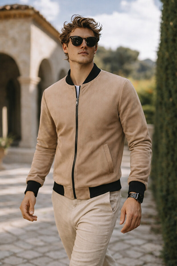 سترة رجالية فاخرة مريحة من جلد النوبوك باللون البني - 3