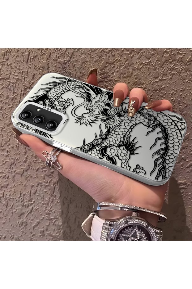 Samsung Galaxy A14 Compatible Silicone Edge Hard Back Anti-Fall Phone Case Dragon Pattern