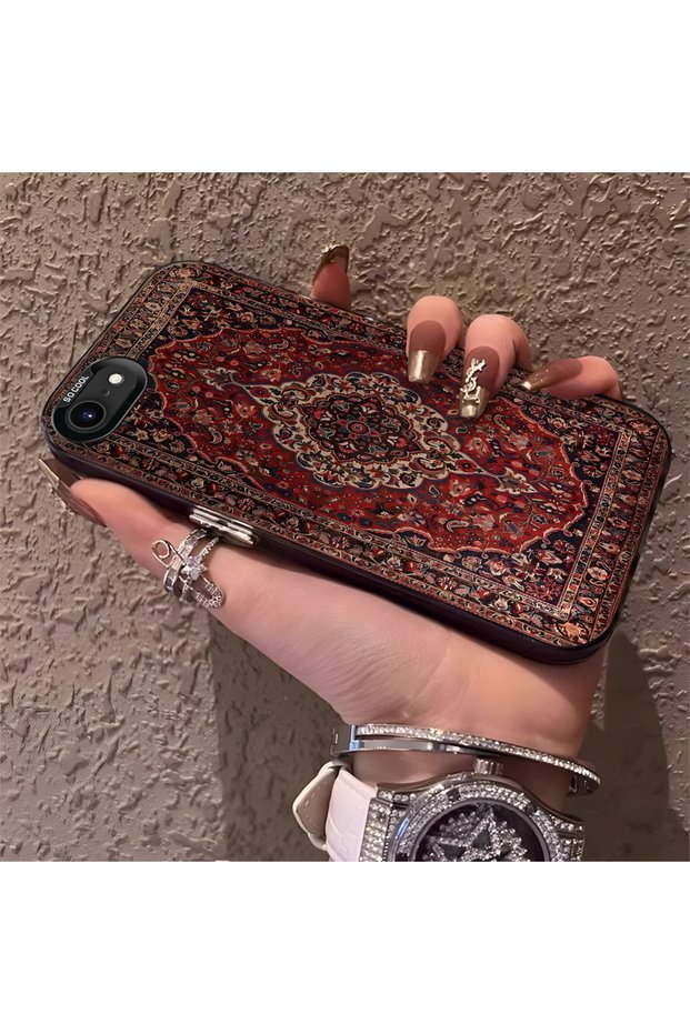 iPhone 8 Compatible Kilim Patterned Silicone Edge Hard Back Anti-Fall Phone Case