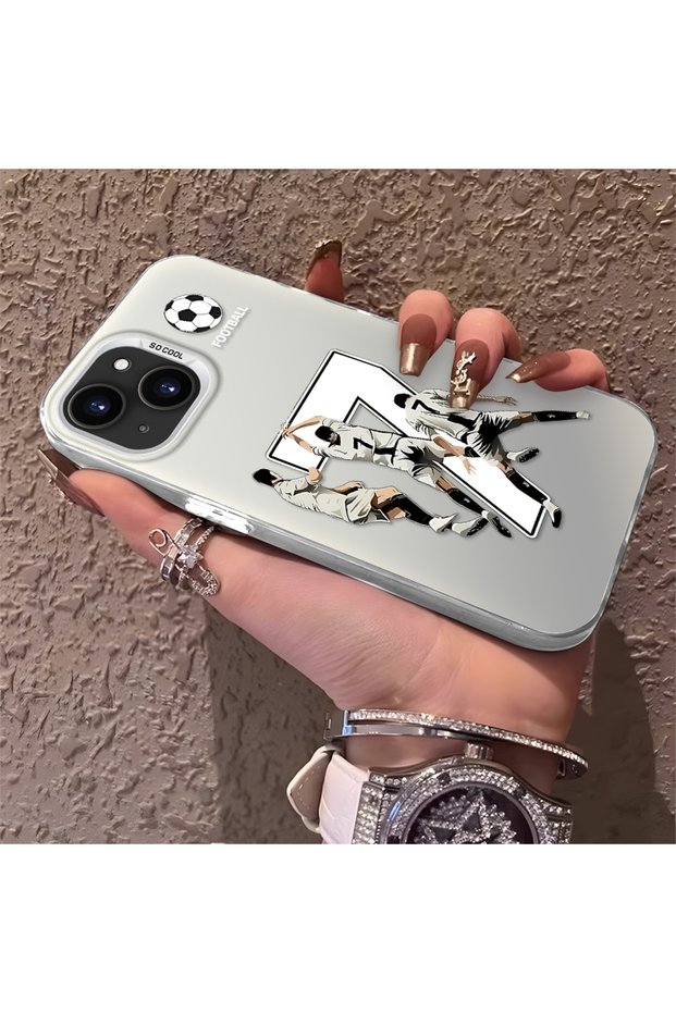 iPhone 13 Compatible Silicone Edge Hard Back Anti-Fall Phone Case Cr7 Patterned