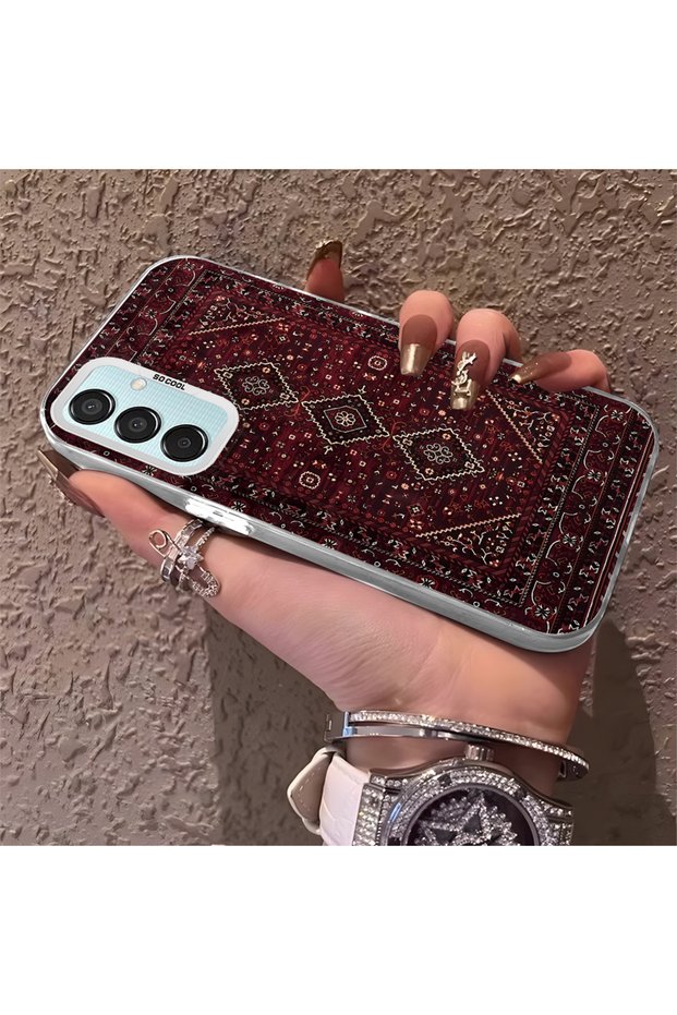Samsung Galaxy M15 Compatible Silicone Edge Hard Back Anti-Fall Phone Case with Carpet Pattern