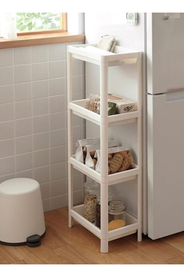 رف تخزين للمطبخ أبيض اللون، 4 طبقات - 1