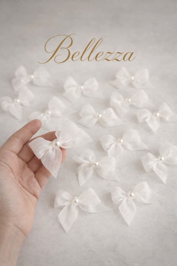 Pearl Detailed Linen Bow - 30 Pieces