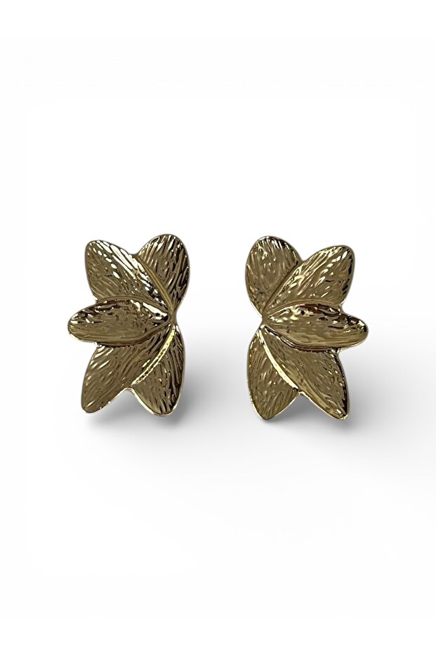Gold Color Textured Leaf Earrings