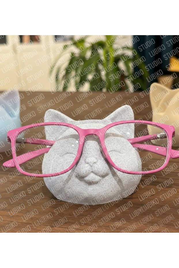 Cute Marble-Look Cat Head Glasses Stand and Phone Holder - Office & Home Gift Decor