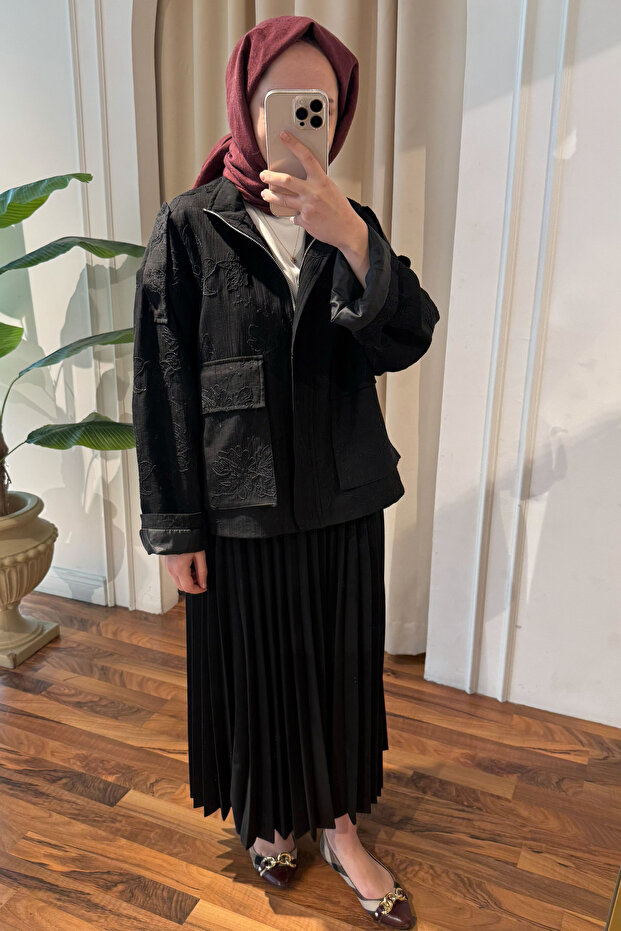 سترة منقوشة - أسود - 2