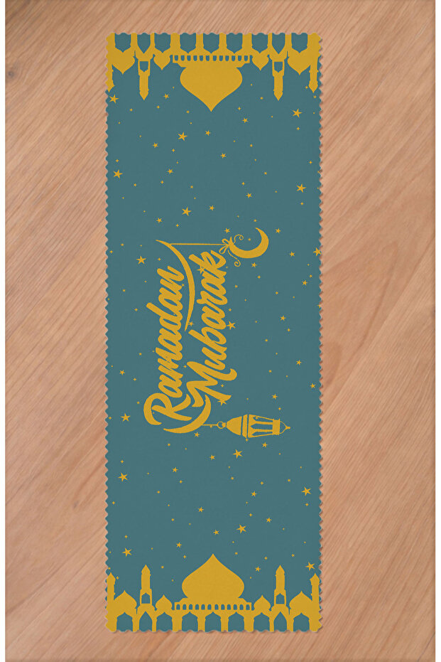 Ramadan Eid Mubarak Crescent Mosque Floral Pattern Printed Table Runner Digital Printed Modern Tablecloth