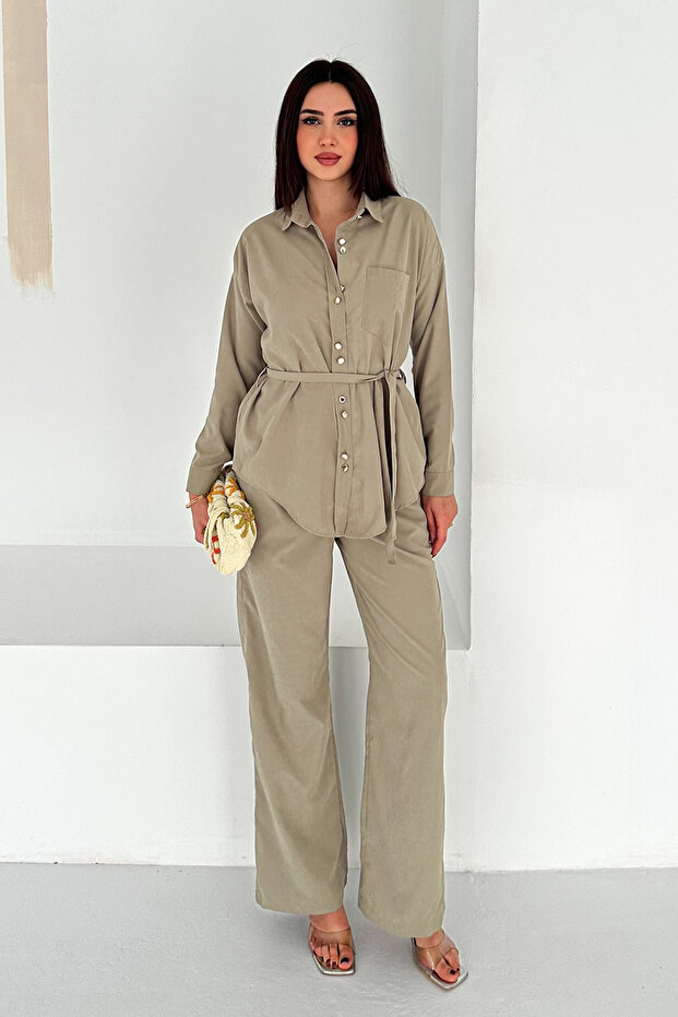 Waist Tie Detailed Shirt and Pleated Pants Set – Grace