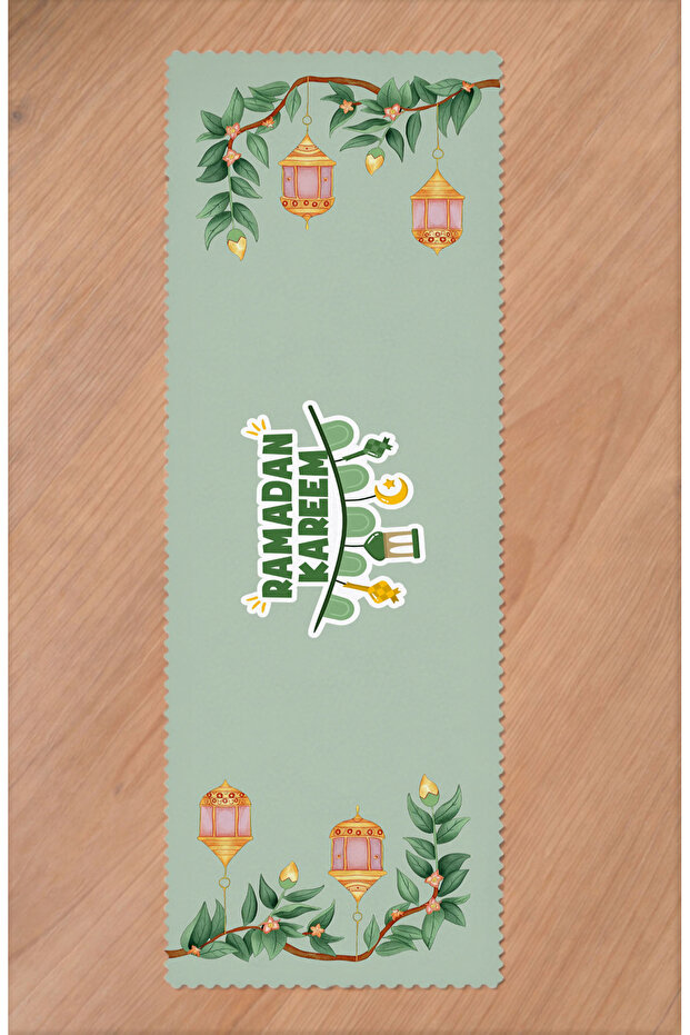 Ramadan Eid Mubarak Crescent Mosque Floral Pattern Printed Table Runner Digital Printed Modern Tablecloth