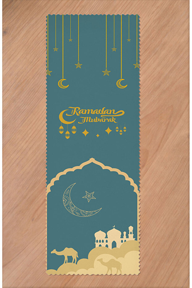 Ramadan Eid Mubarak Crescent Mosque Floral Pattern Printed Table Runner Digital Printed Modern Tablecloth