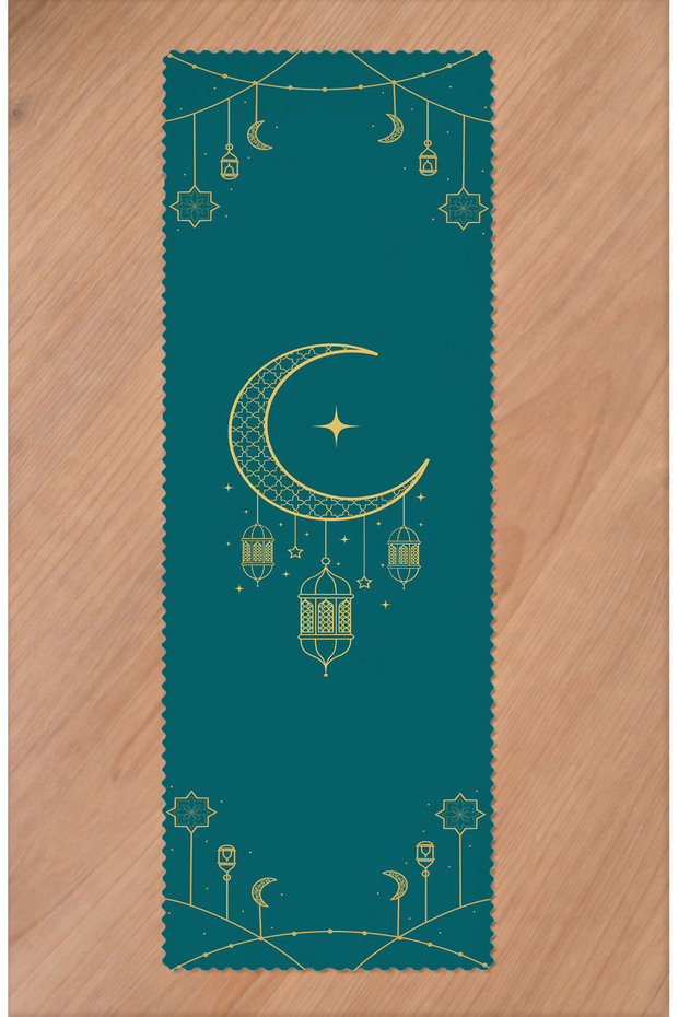 Ramadan Eid Mubarak Crescent Mosque Floral Pattern Printed Table Runner Digital Printed Modern Tablecloth