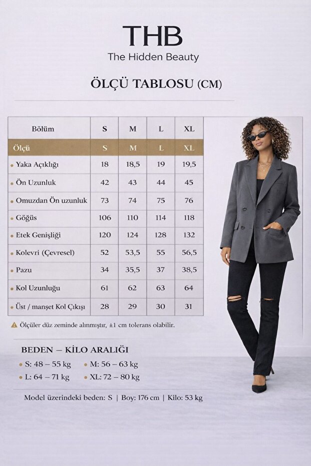 Kadın Oversize Çift Düğme Blazer Ceket - 6