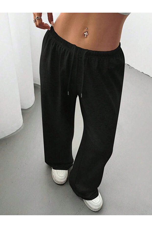 Unisex Unprinted Basic Baggy Cut Wide Leg Sweatpants