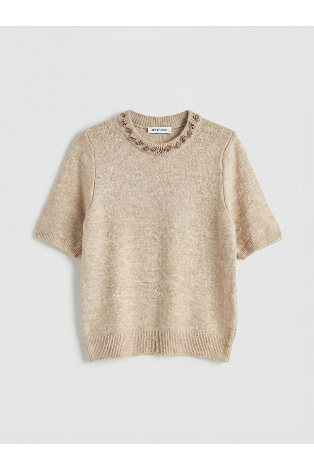 Lcwaikiki Classicbeige Crew Neck Stoned Women's Knitwear Sweater