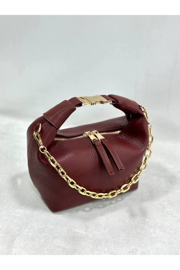 Plain Leather Chain Strap Detailed Women's Hand Shoulder Bag