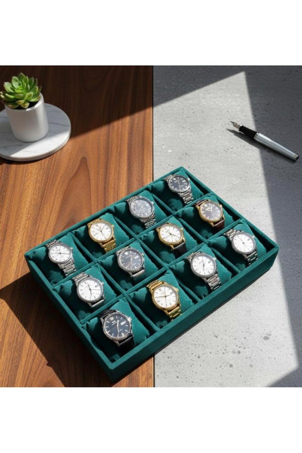 12-Compartment Wooden Baby Face Fabric Watch and Jewelry Stand - Organizer Size (35X24X5)Cm