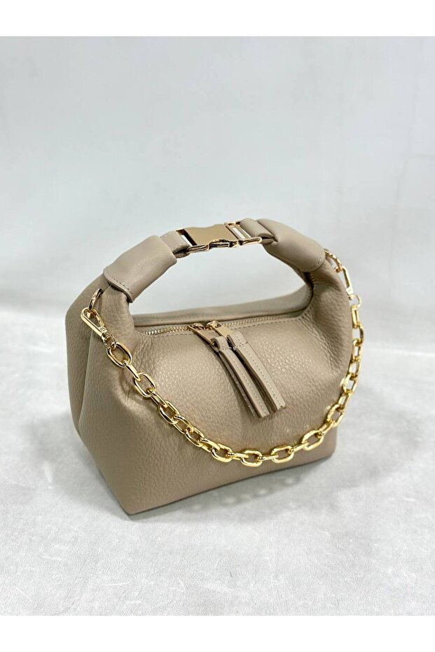 Plain Leather Chain Strap Detailed Women's Hand Shoulder Bag