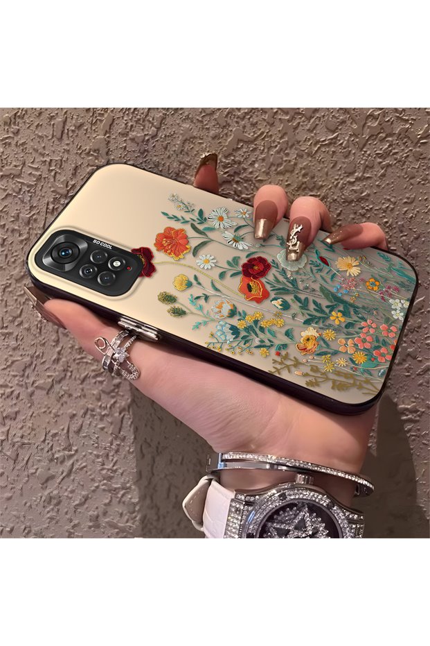 Redmi Note 11 Compatible Silicone Edge Hard Back Anti-Fall Phone Case Flowers Pattern