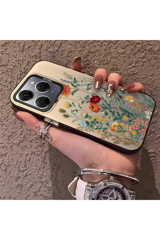 Tecno Spark 20 Pro Compatible Silicone Edge Hard Back Anti-Fall Phone Case Flowers Pattern