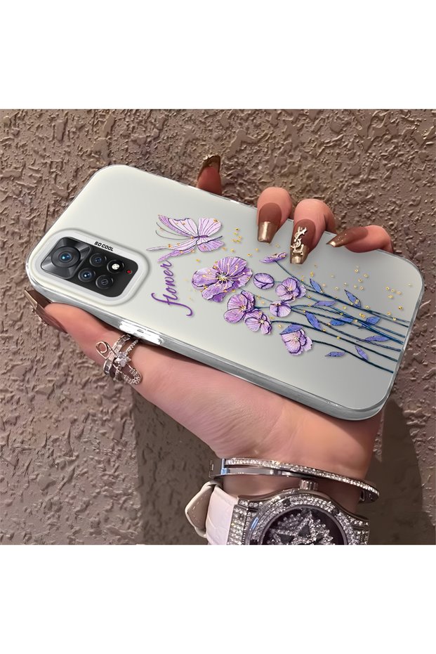 Redmi Note 11 Pro Compatible Silicone Edge Hard Back Anti-Fall Phone Case Flowers Pattern