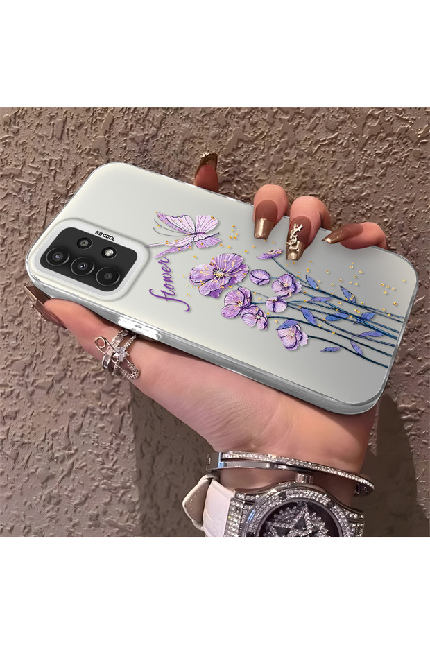 Samsung Galaxy A13 Compatible Silicone Edge Hard Back Anti-Fall Phone Case Flowers Pattern