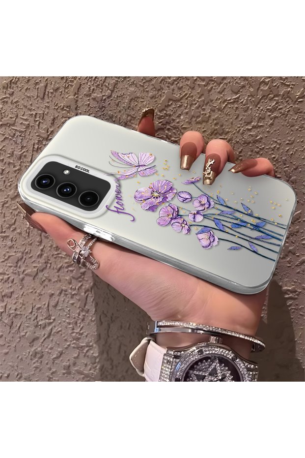 Samsung Galaxy A54 Compatible Silicone Edge Hard Back Anti-Fall Phone Case Flowers Pattern