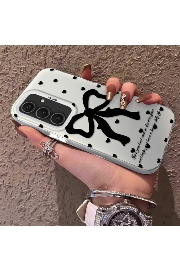 Samsung Galaxy S24 Plus Compatible Silicone Edge Hard Back Anti-Fall Phone Case with Bow Pattern