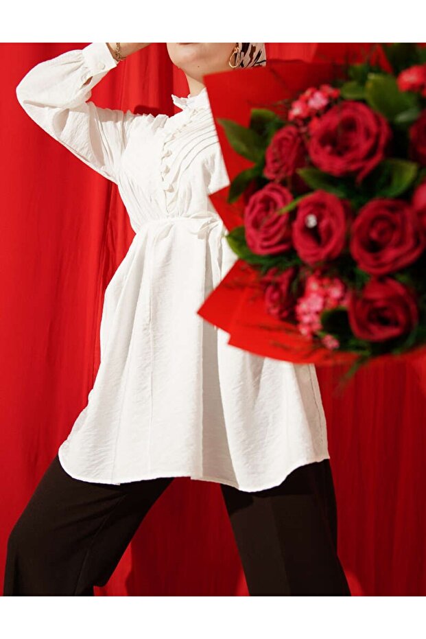 تونيك مضلع نصف أزرار على شكل حرف V - 1