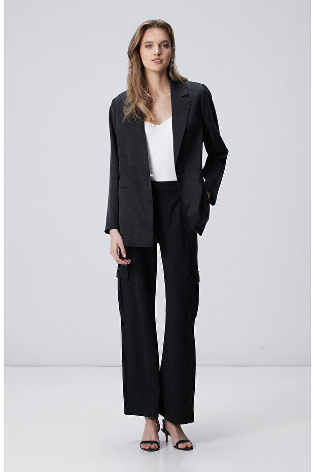 Siyah Çelik İnterlok Kargo Cepli Pantolon - 1