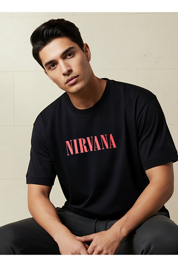 Men Relaxed Fit Crew Neck Short Sleeves Nirvana Print T-shirt
