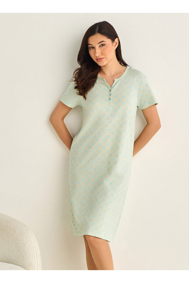 Midi Night Dress Short Sleeve Fruit Print Cotton