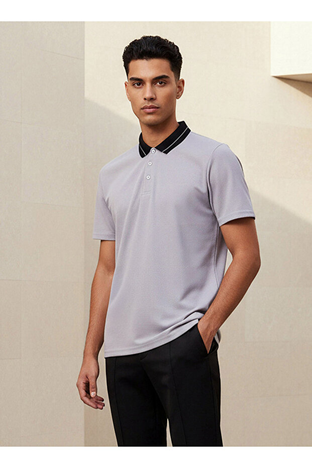 Men Short Sleeves Contrast Collar Polo T-shirt