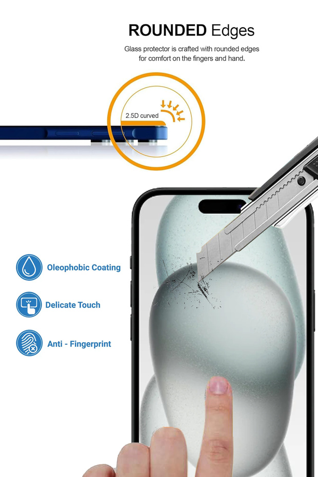 واقي شاشة زجاجي فاخر لهاتف آيفون 15 بلس من آبل - 2
