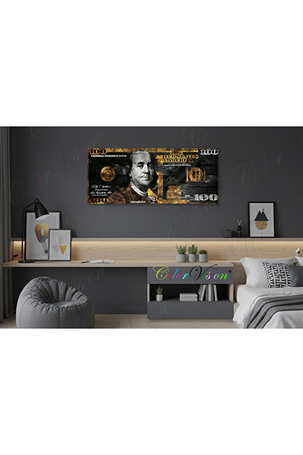 Gold Black Dolar Kanvas Tablo - 4