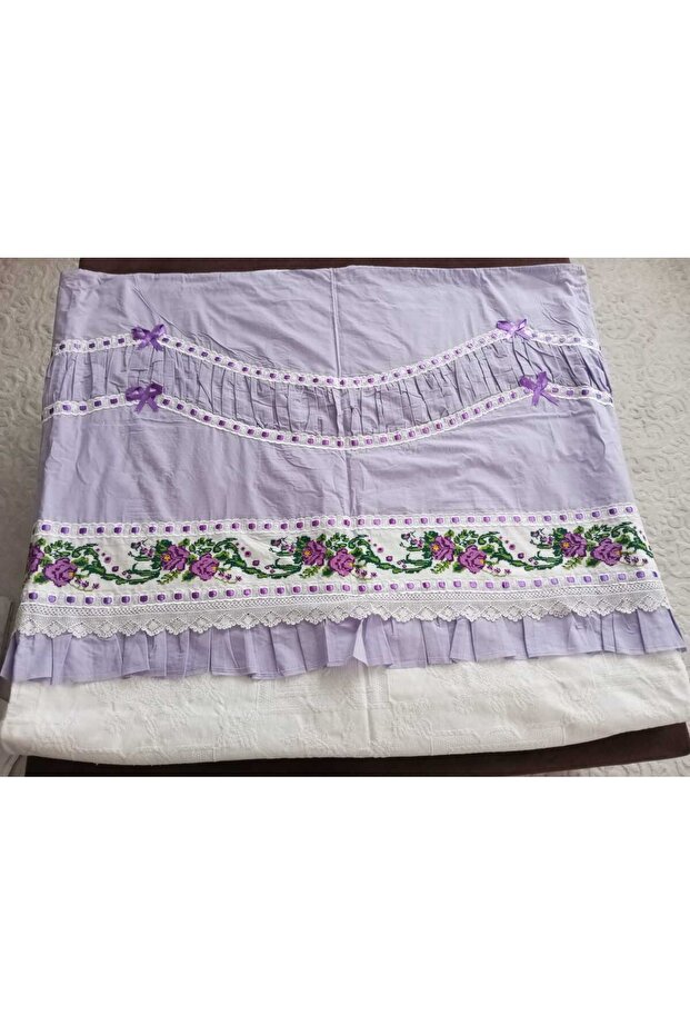 Handcrafted Lace Cross-Stitch Double Pique Bed Sheet Set, Gift Dowry Set