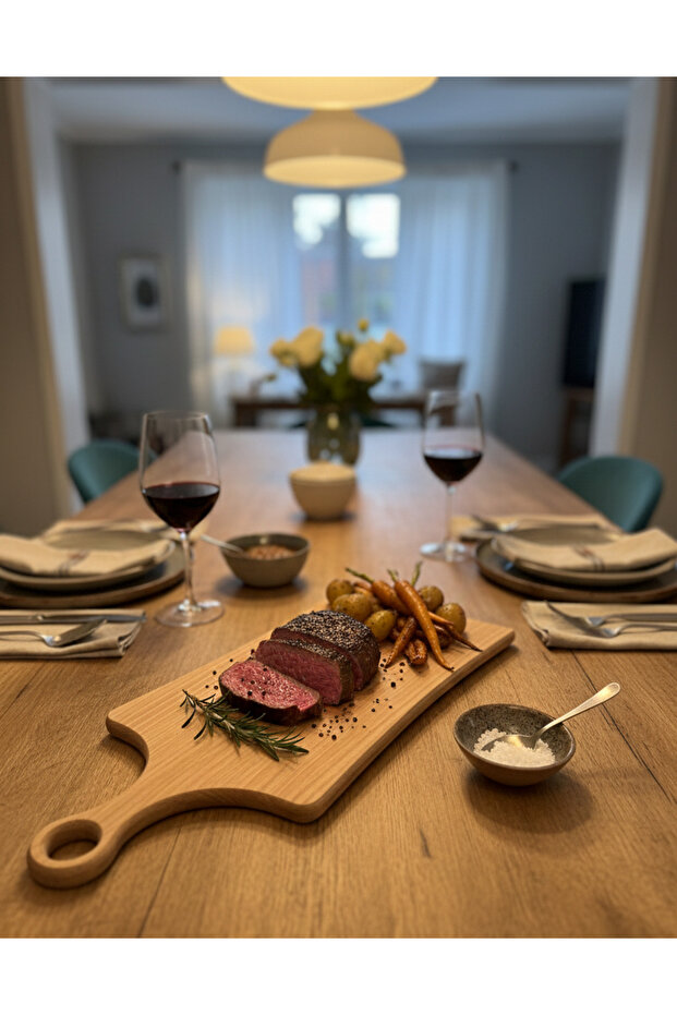 Natural Beech Wood Presentation Board Decorative Cheese and Deli Serving Plate Handmade