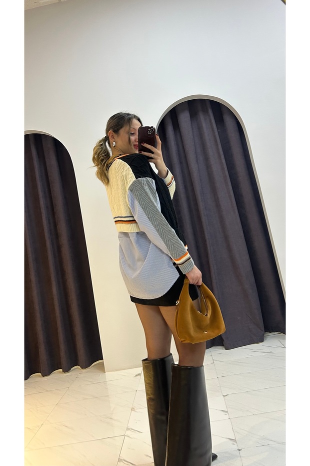 Tasarım Triko Detaylı Gömlek - 2