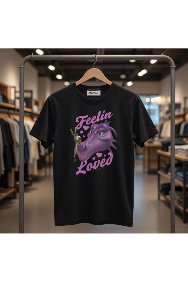 Loose Fit Unisex Shrek Valentine's Day Donkey And Dragon Love Design Printed T-shirt