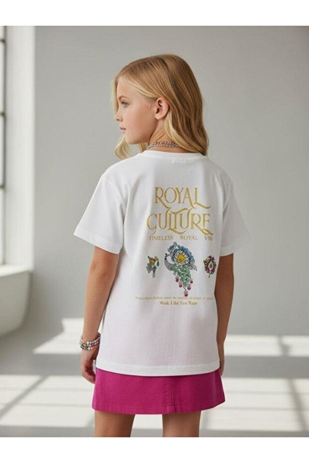 تي شيرت بناتي أساسي مطبوع من الخلف - 4