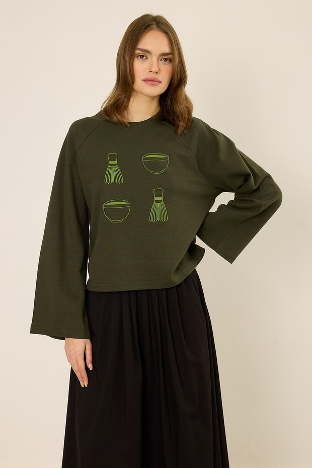 Basic Matcha Baskılı Crop