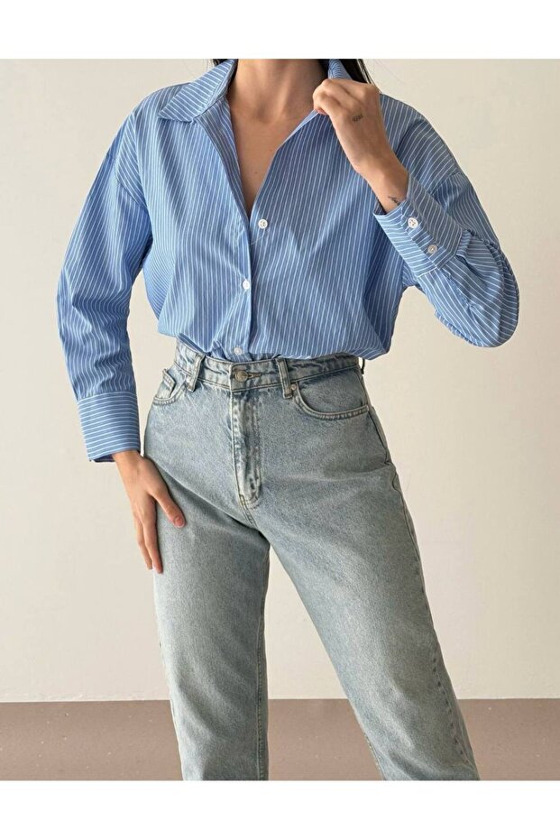 Kadın Çizgili Modal Gömlek - 5