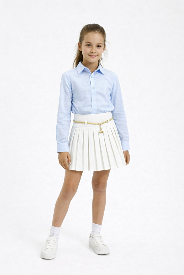 Girl's Shirt & White Pleated Skirt Set – Special Day/School April 23Rd