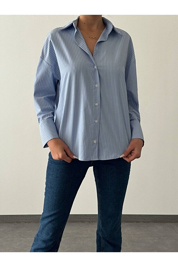 Kadın Çizgili Modal Gömlek - 2