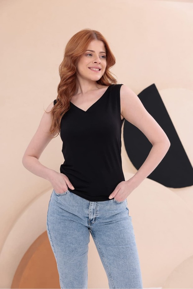 قميص أمامي وخلفي بفتحة على شكل حرف V HKN34 - 3