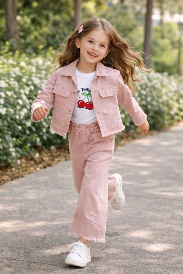 Girl's Denim Jacket Pants T-Shirt