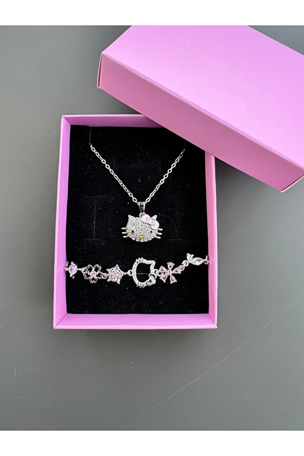 HELLO KITTY KOLYE BİLEKLİK SETİ ÇELİK - 1