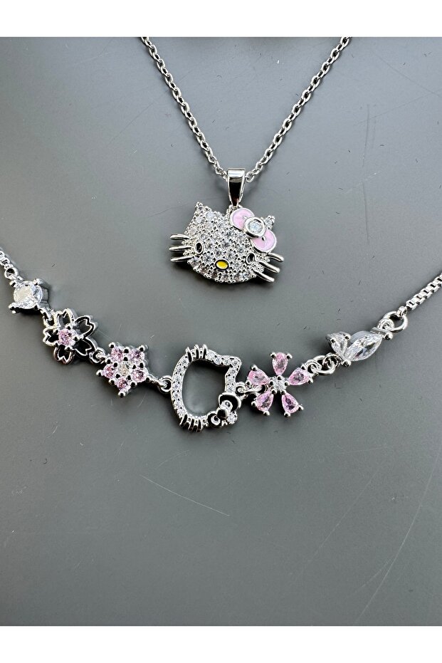 HELLO KITTY KOLYE BİLEKLİK SETİ ÇELİK - 5