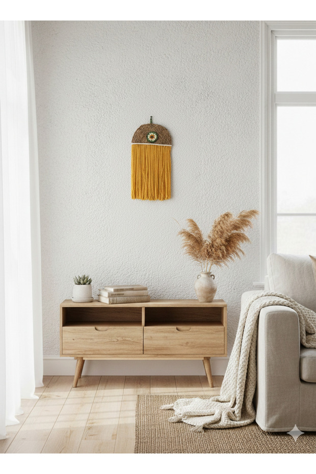 Handmade Bohemian Wicker Wall Decoration - Authentic Wall Decor with Macrame Detail